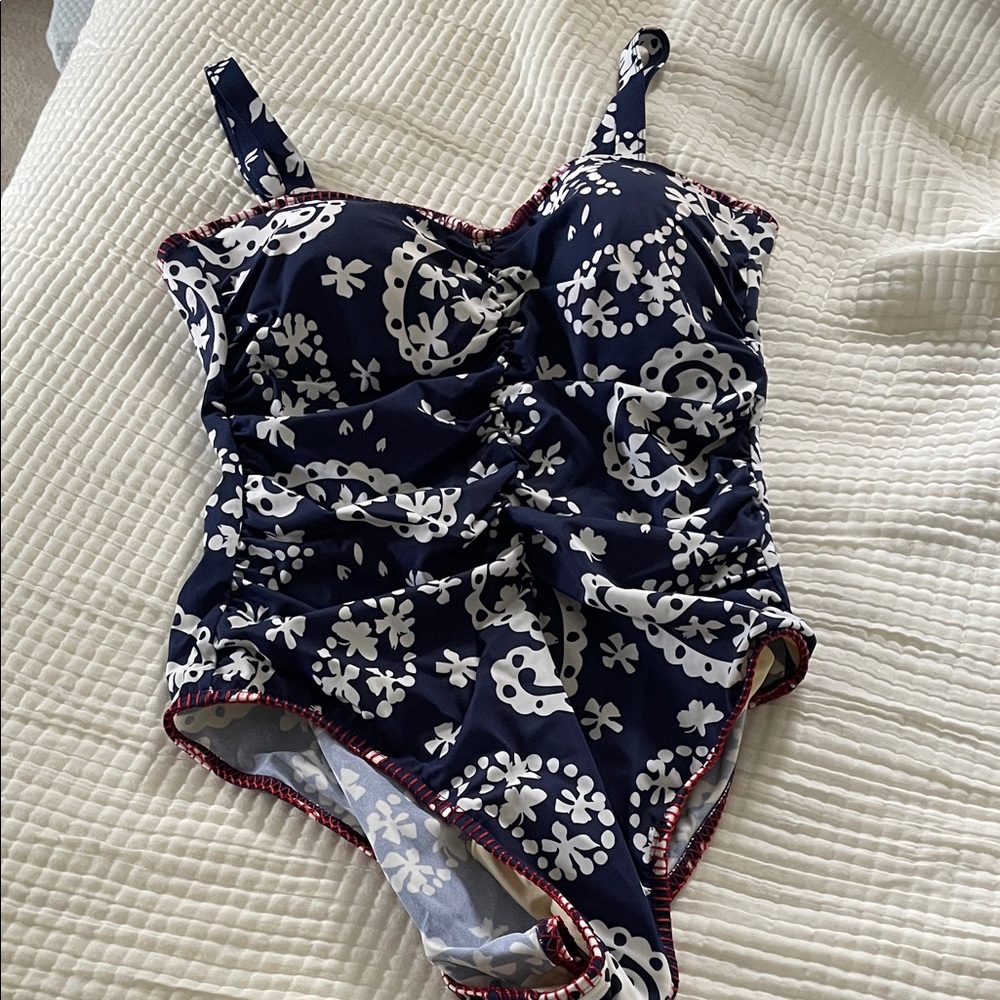 Navy and White Floral Women's One Piece Swimsuit